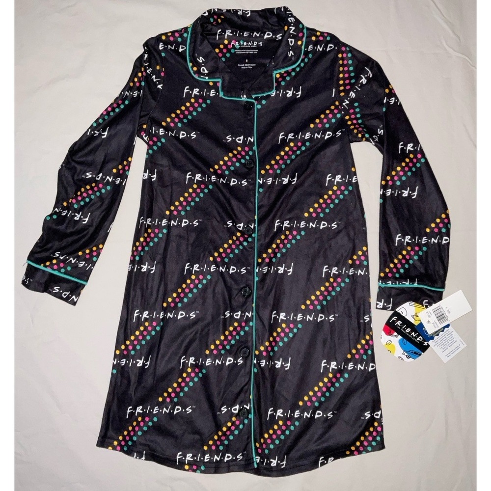 NWT Girls' Friends TV Show Flannel Pajamas Night Shirt Gown Flame Resistant Sz 8